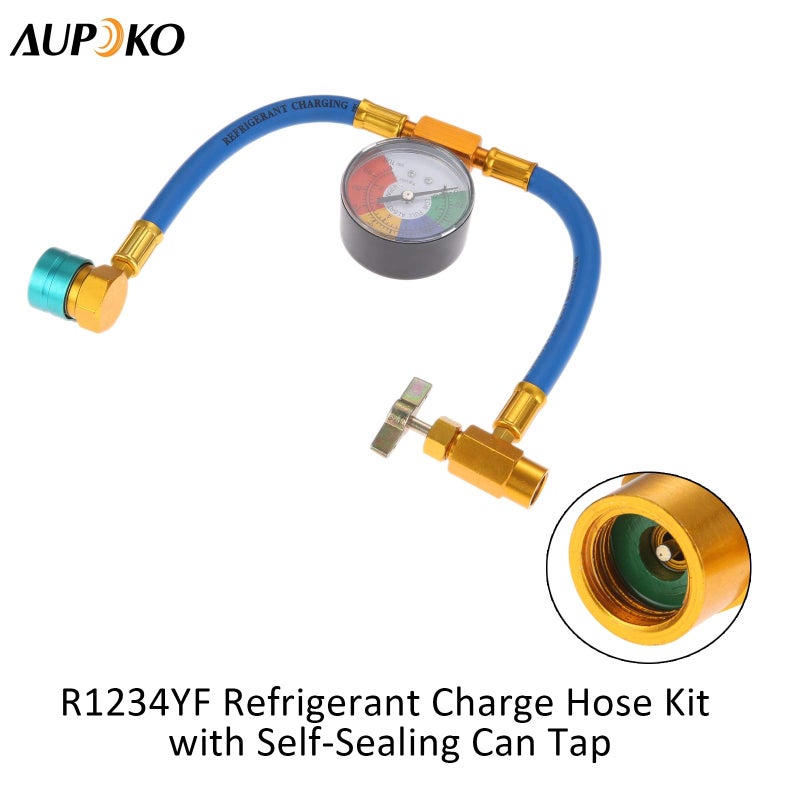 Aupoko R1234YF Refrigerant Charge Hose Kit, with 1/2â€™â€™ LH Self-Sealing Can Tap Opener, R1234YF Low Side Quick Coupler, for Air Condition Refrigerant System - Image 4